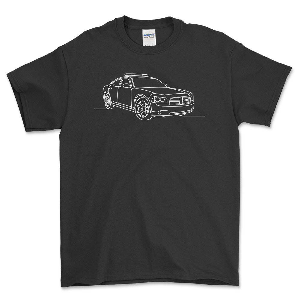 Dodge Charger Pursuit - One Line Style Unisex T-Shirt-Beklædning-Dodge-Sort-S-Forside-Garage Culture Shop- garage - man cave - merchandise