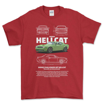 Dodge Charger SRT Hellcat - Unisex T-Shirt , Bomuld-Beklædning-Dodge-Rød-S-Forside-Garage Culture Shop- garage - man cave - merchandise