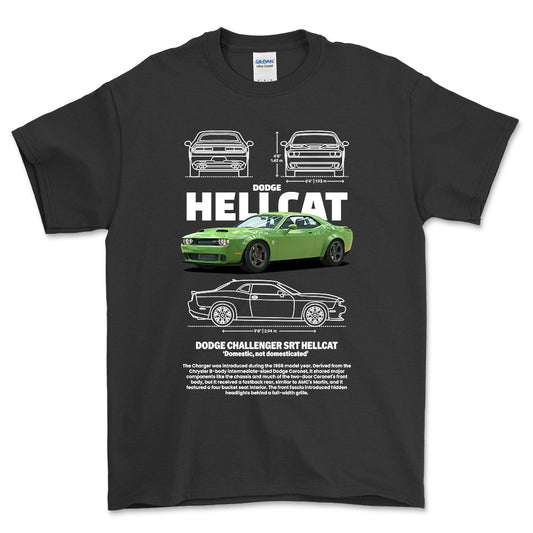 Dodge Charger SRT Hellcat - Unisex T-Shirt , Bomuld-Beklædning-Dodge-Sort-S-Forside-Garage Culture Shop- garage - man cave - merchandise