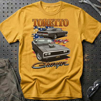 Dodge Charger Toretto Fast And Furios Cars - Unisex T-Shirt-Beklædning-Dodge-Guld-S-Garage Culture Shop- garage - man cave - merchandise