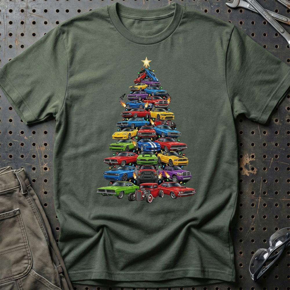 Dodge Juletræ Christmas Tree - Unisex T-Shirt-Beklædning-Dodge-Grøn Militær-S-Garage Culture Shop- garage - man cave - merchandise