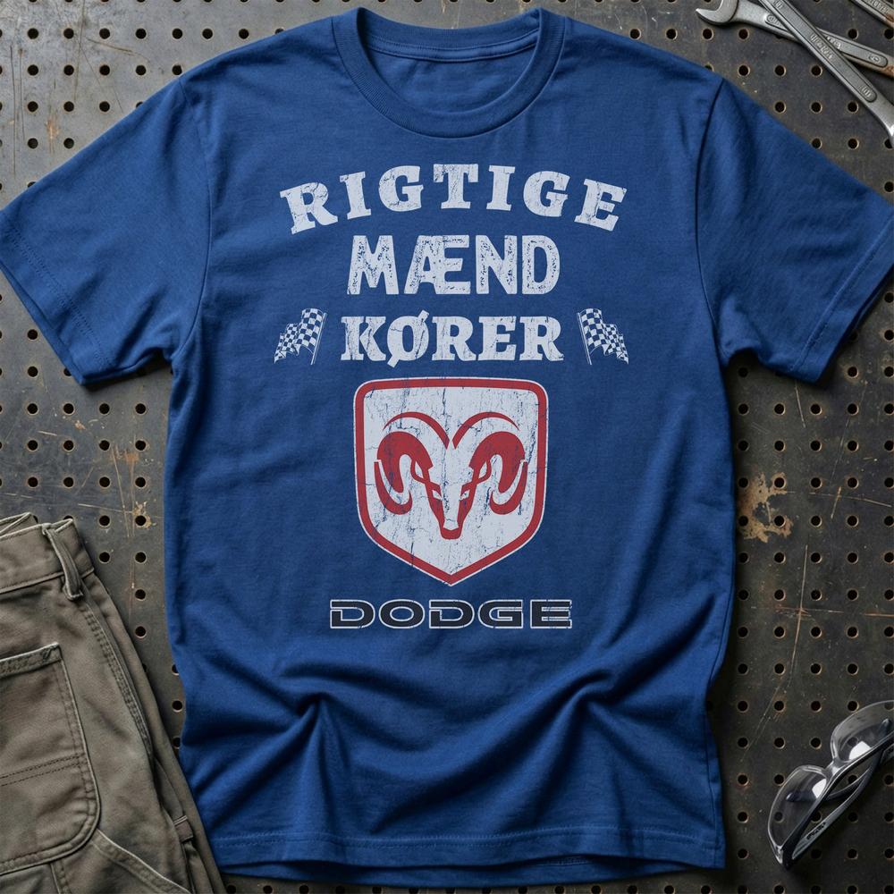 Dodge Rigtige Mænd Kører T-Shirt-Beklædning-Dodge-Blå Royal-S-Garage Culture Shop- garage - man cave - merchandise