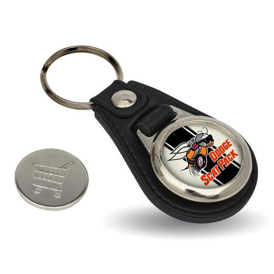 Dodge Scat Pack - Nøglering med Indkøbsvognsmønt – Metal & Kunstlæder-Nøglering-Dodge-Garage Culture Shop- garage - man cave - merchandise
