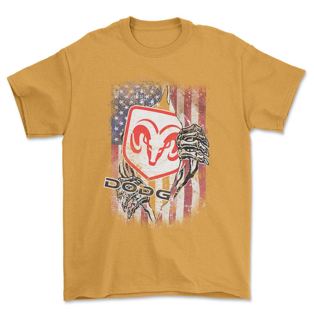 Dodge US Flag Unisex T-Shirt , Bomuld-Beklædning-Dodge-Guld-S-Forside-Garage Culture Shop- garage - man cave - merchandise
