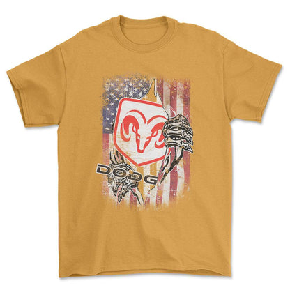 Dodge US Flag Unisex T-Shirt , Bomuld-Beklædning-Dodge-Guld-S-Forside-Garage Culture Shop- garage - man cave - merchandise