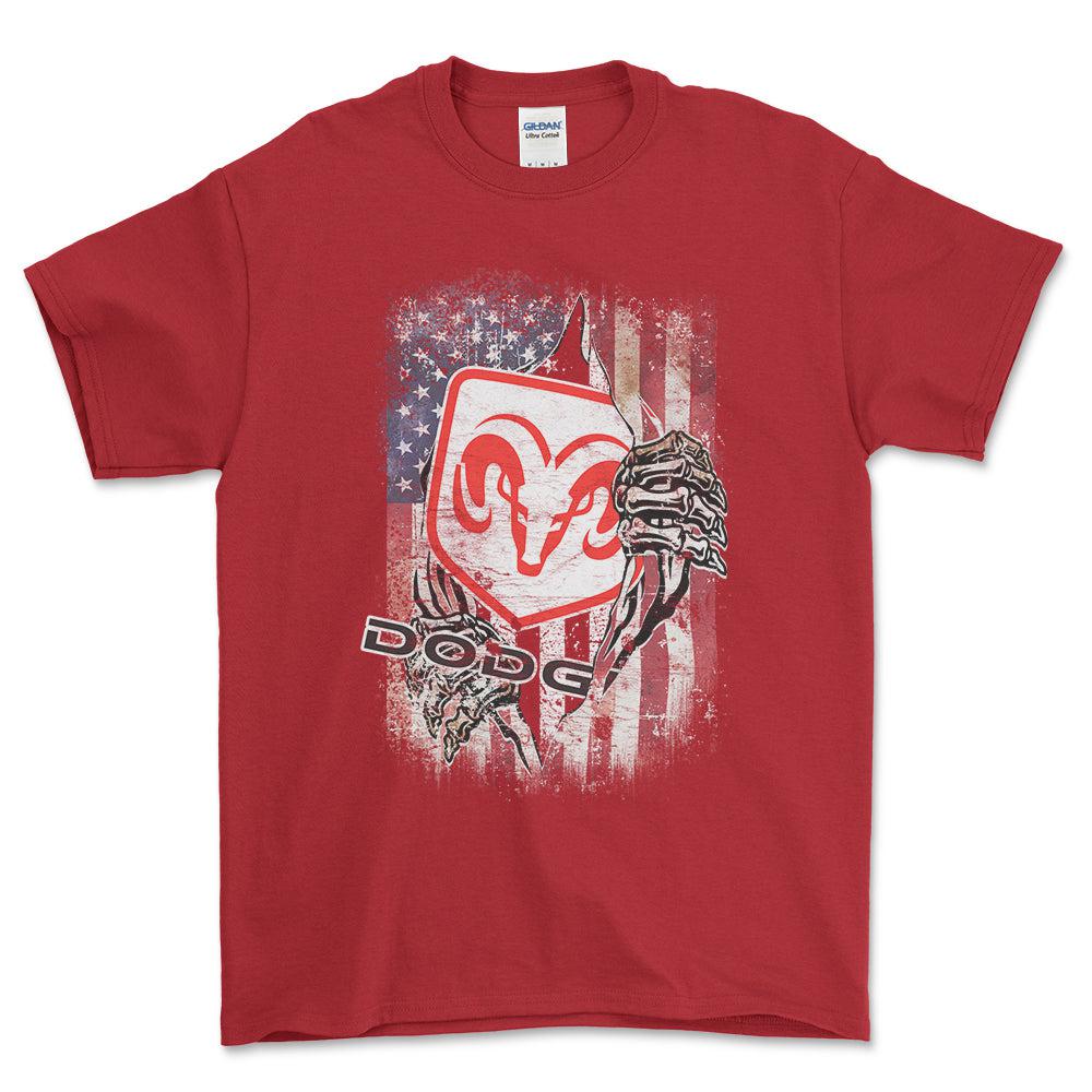 Dodge US Flag Unisex T-Shirt , Bomuld-Beklædning-Dodge-Rød-S-Forside-Garage Culture Shop- garage - man cave - merchandise
