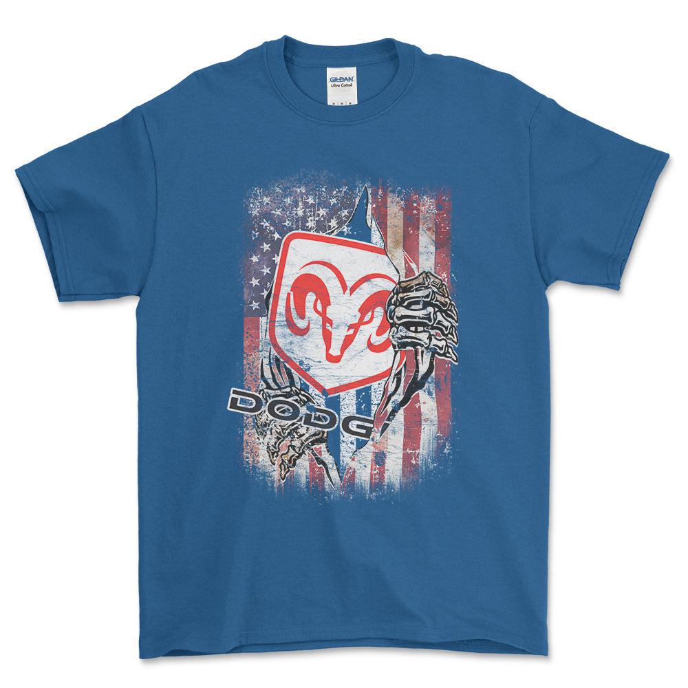 Dodge US Flag Unisex T-Shirt , Bomuld-Beklædning-Dodge-Blå Royal-S-Forside-Garage Culture Shop- garage - man cave - merchandise