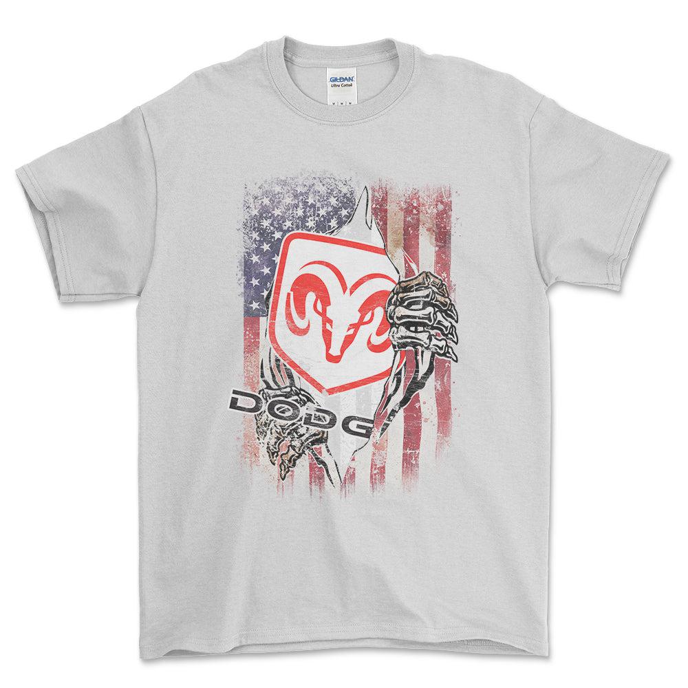 Dodge US Flag Unisex T-Shirt , Bomuld-Beklædning-Dodge-Hvid-S-Forside-Garage Culture Shop- garage - man cave - merchandise