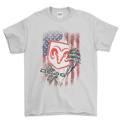 Dodge US Flag Unisex T-Shirt , Bomuld-Beklædning-Dodge-Hvid-S-Forside-Garage Culture Shop- garage - man cave - merchandise