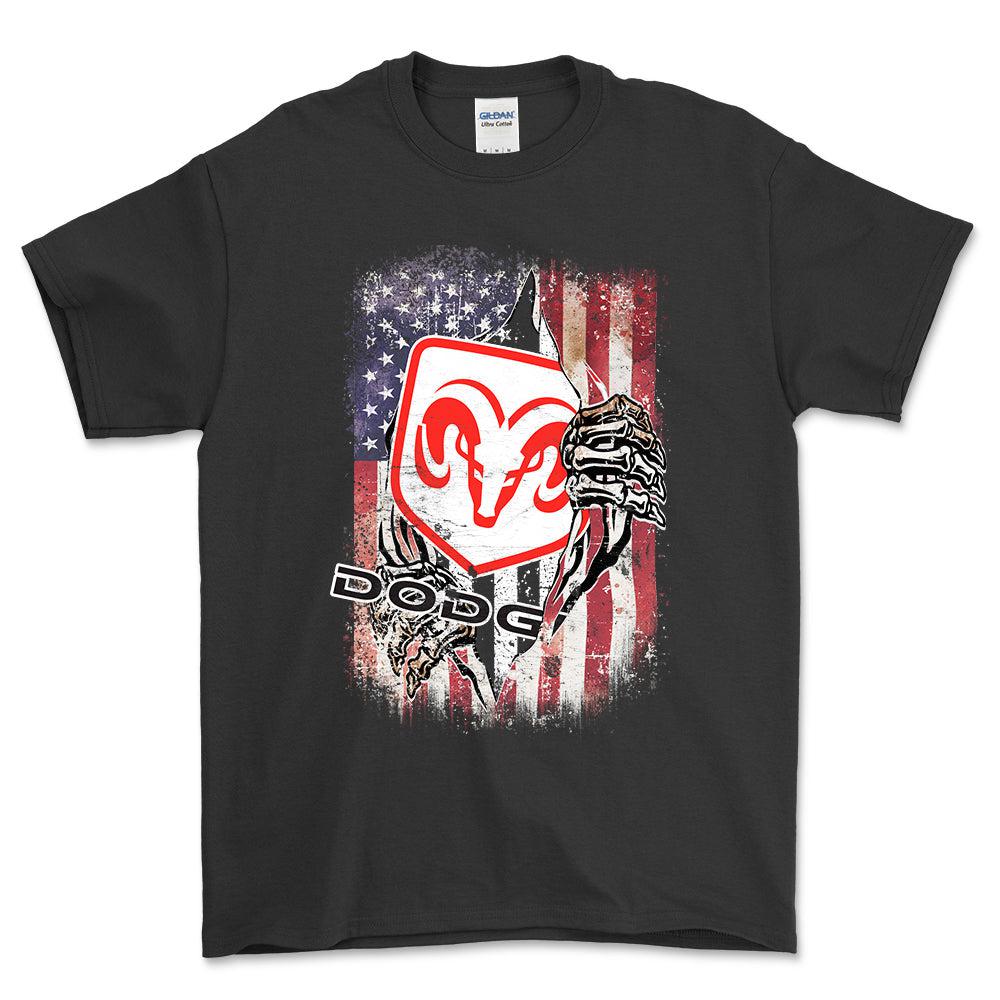 Dodge US Flag Unisex T-Shirt , Bomuld-Beklædning-Dodge-Sort-S-Forside-Garage Culture Shop- garage - man cave - merchandise