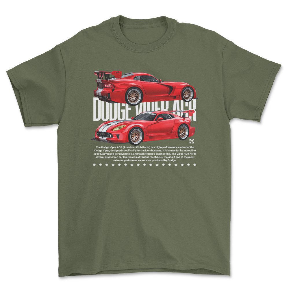 Dodge Viper - Unisex T-Shirt , Bomuld-Beklædning-Dodge-Grøn Militær-S-Forside-Garage Culture Shop- garage - man cave - merchandise