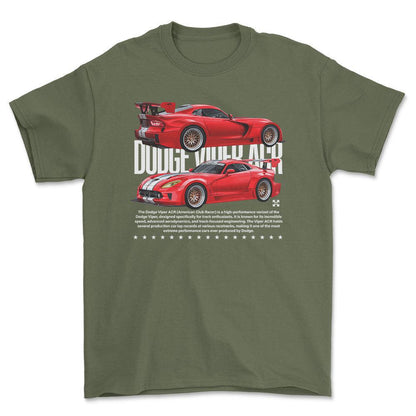 Dodge Viper - Unisex T-Shirt , Bomuld-Beklædning-Dodge-Grøn Militær-S-Forside-Garage Culture Shop- garage - man cave - merchandise