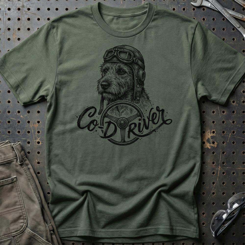 Dog Co-Driver T-Shirt-Beklædning-Garage Culture-Grøn Militær-S-Garage Culture Shop- garage - man cave - merchandise