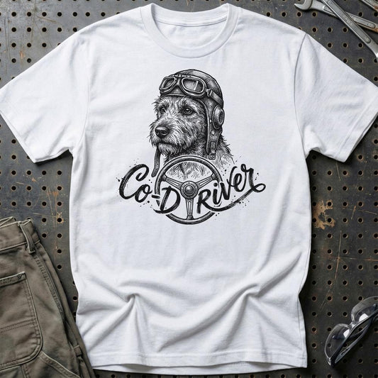 Dog Co-Driver - Unisex T-Shirt , Bomuld-Beklædning-Garage Culture-Hvid-S-Garage Culture Shop- garage - man cave - merchandise