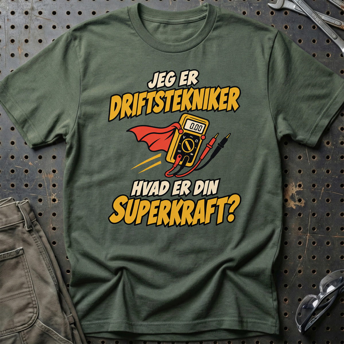 
Driftstekniker – Hvad er din superkraft? – Unisex T-Shirt – Grøn Militær