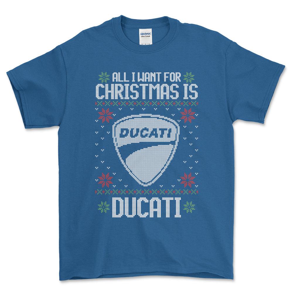 Ducati - All I Want For Christmas - Unisex T-Shirt , Bomuld-Beklædning-Ducati-Blå Royal-S-Forside-Garage Culture Shop- garage - man cave - merchandise