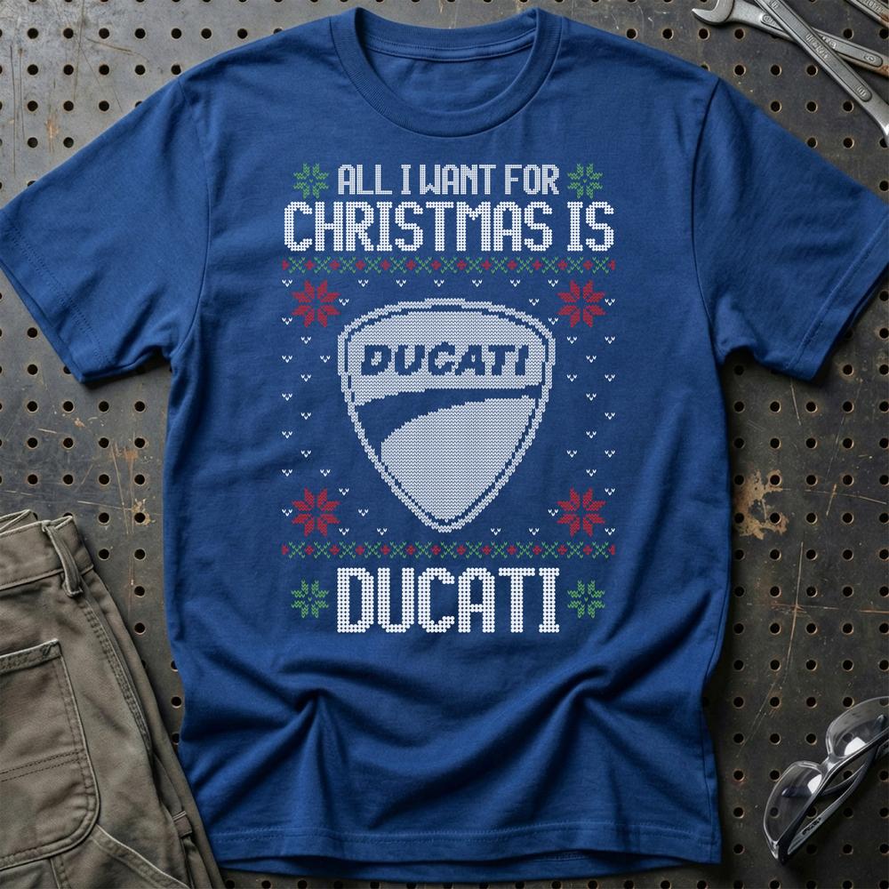 Ducati - All I Want For Christmas - Unisex T-Shirt , Bomuld-Beklædning-Ducati-Blå Royal-S-Garage Culture Shop- garage - man cave - merchandise