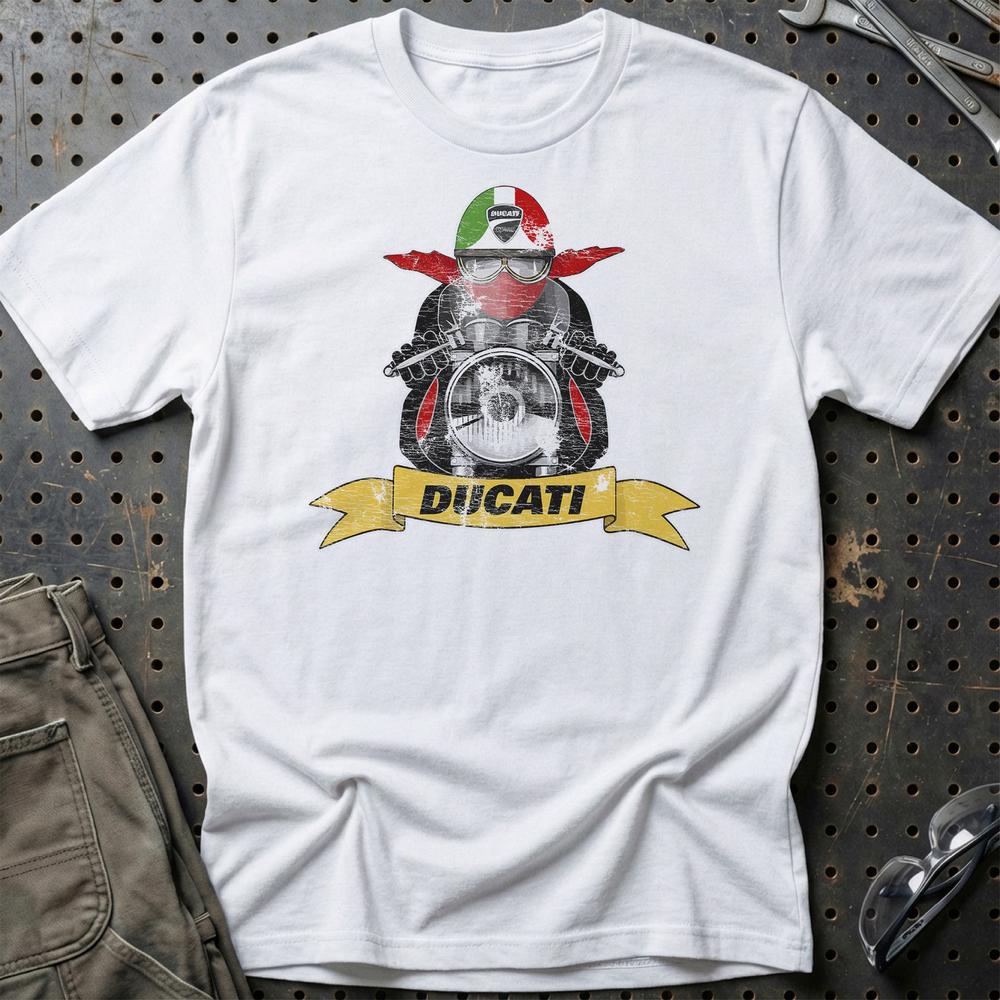 Ducati Biker Vintage Style T-Shirt-Beklædning-Ducati-Hvid-S-Garage Culture Shop- garage - man cave - merchandise