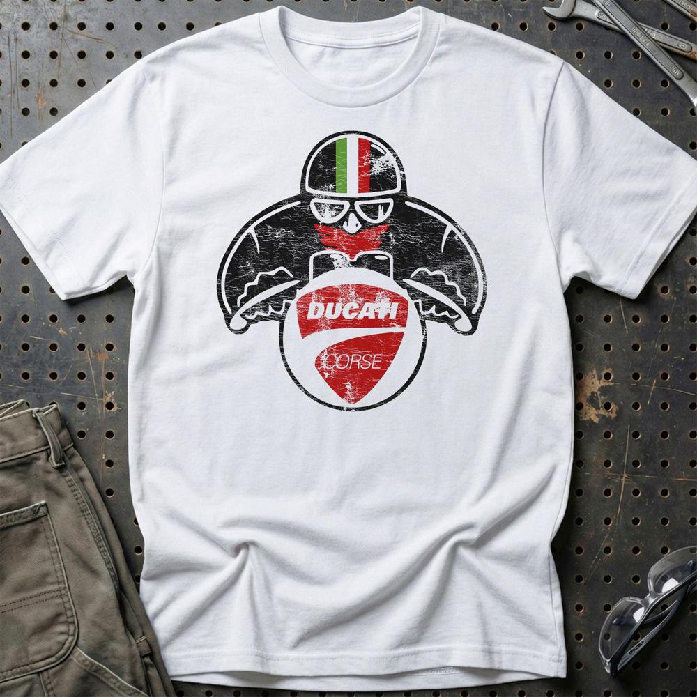 Ducati Biker Vintage Style T-Shirt-Beklædning-Ducati-Hvid-S-Garage Culture Shop- garage - man cave - merchandise