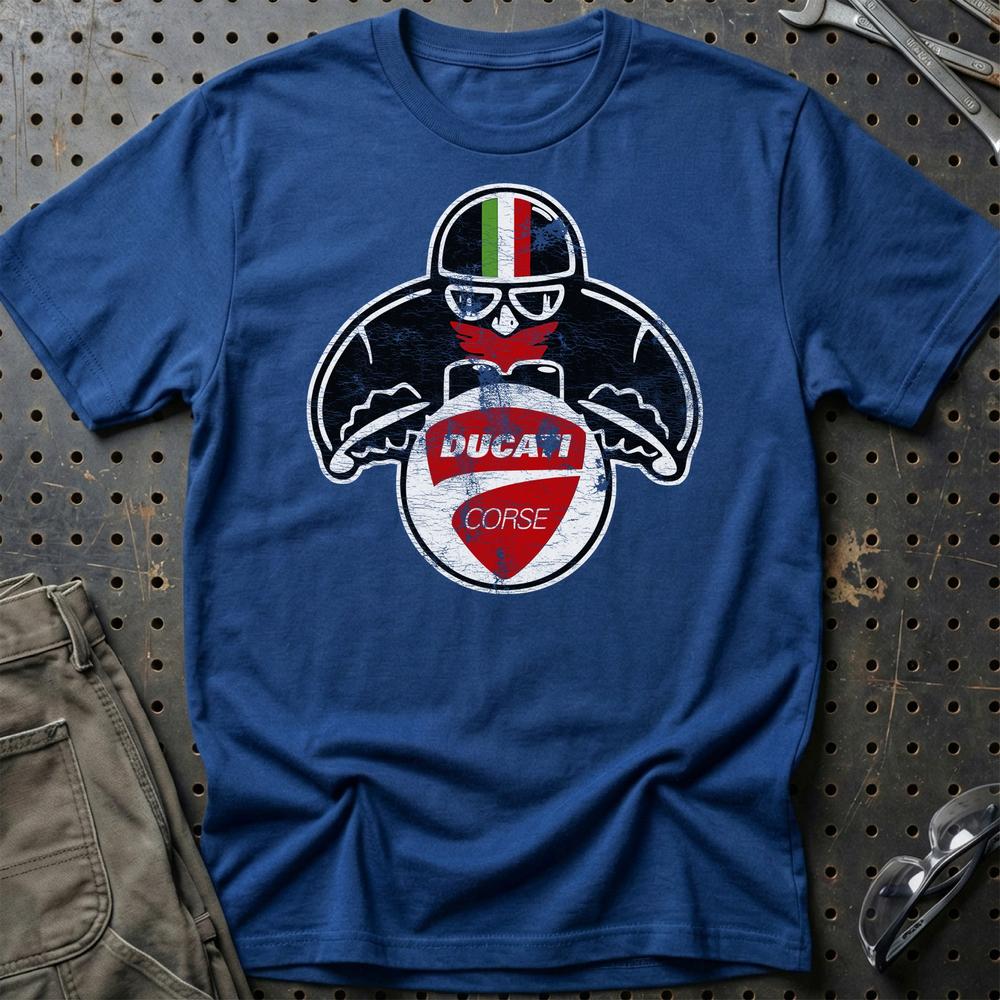 Ducati Biker Vintage Style T-Shirt-Beklædning-Ducati-Blå Royal-S-Garage Culture Shop- garage - man cave - merchandise