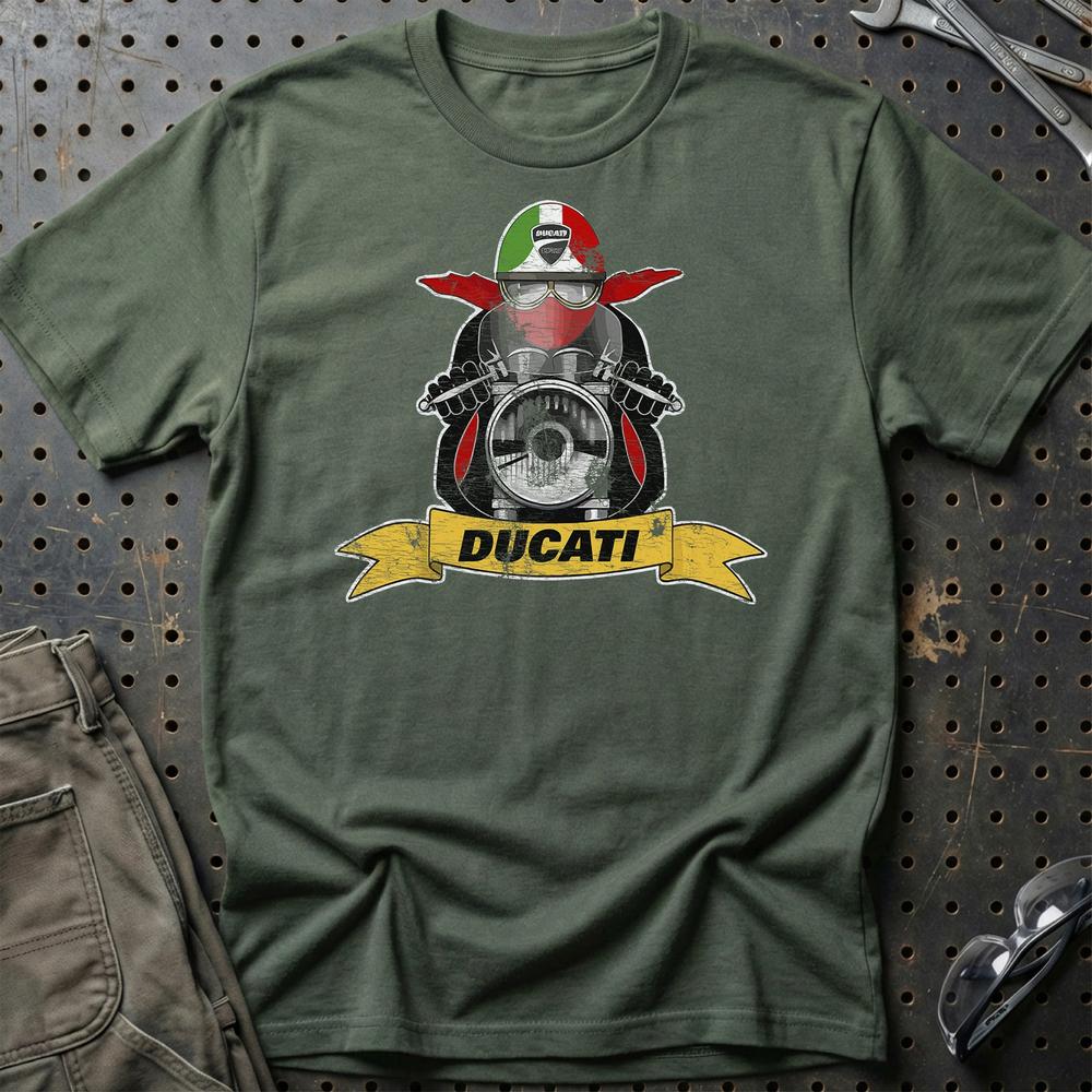 Ducati Biker Vintage Style T-Shirt-Beklædning-Ducati-Grøn Militær-S-Garage Culture Shop- garage - man cave - merchandise