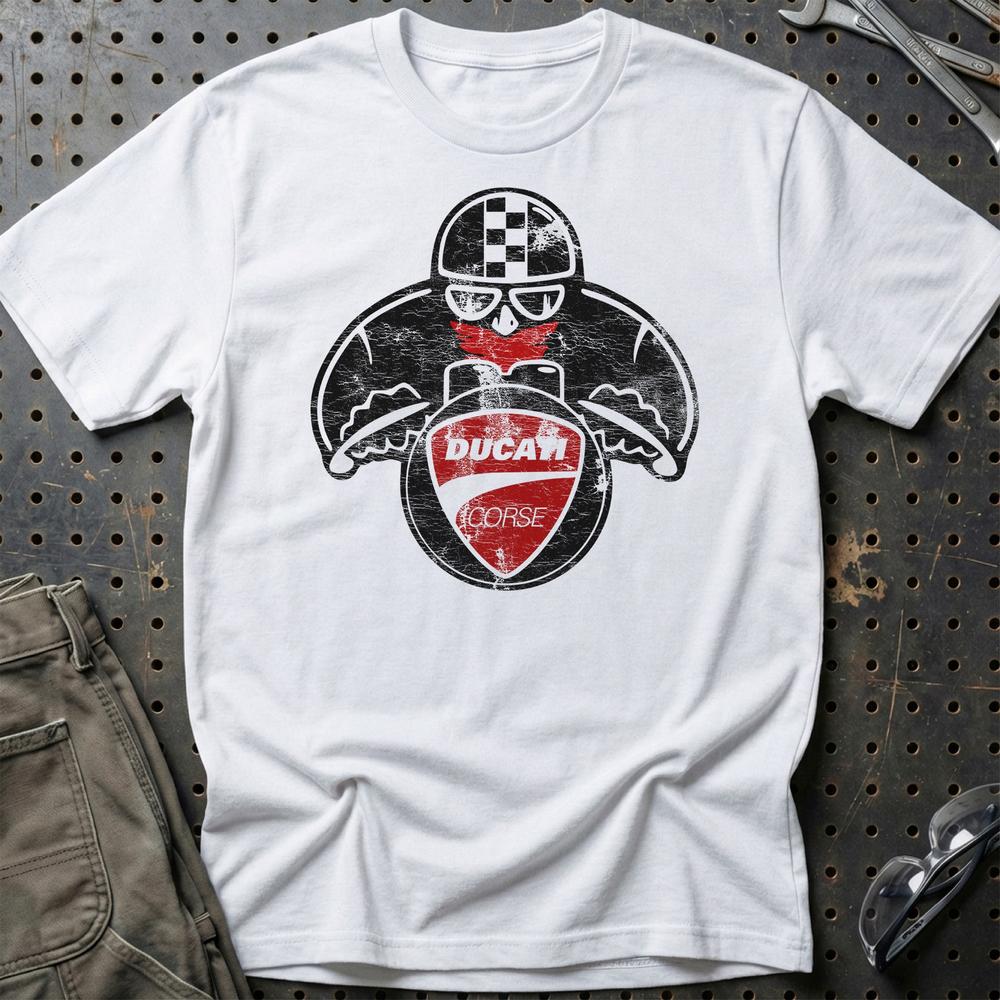 Ducati Biker Vintage Style Unisex T-Shirt , Bomuld-Beklædning-Ducati-Hvid-S-Garage Culture Shop- garage - man cave - merchandise