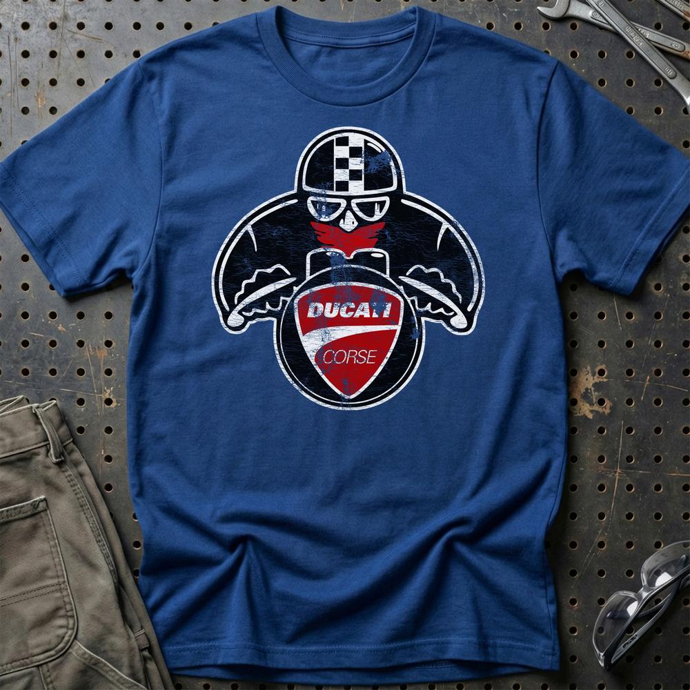 Ducati Biker Vintage Style Unisex T-Shirt , Bomuld-Beklædning-Ducati-Blå Royal-S-Garage Culture Shop- garage - man cave - merchandise