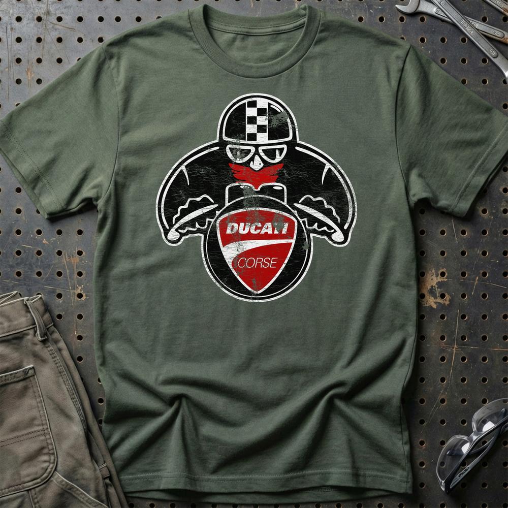 Ducati Biker Vintage Style Unisex T-Shirt , Bomuld-Beklædning-Ducati-Grøn Militær-S-Garage Culture Shop- garage - man cave - merchandise