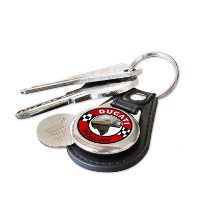 Ducati Classics - Nøglering med Indkøbsvognsmønt – Metal & Kunstlæder-Nøglering-Ducati-Garage Culture Shop- garage - man cave - merchandise
