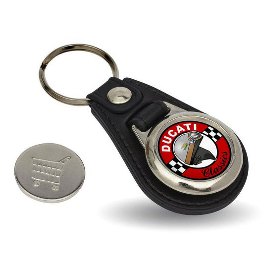 Ducati Classics - Nøglering med Indkøbsvognsmønt – Metal & Kunstlæder-Nøglering-Ducati-Garage Culture Shop- garage - man cave - merchandise