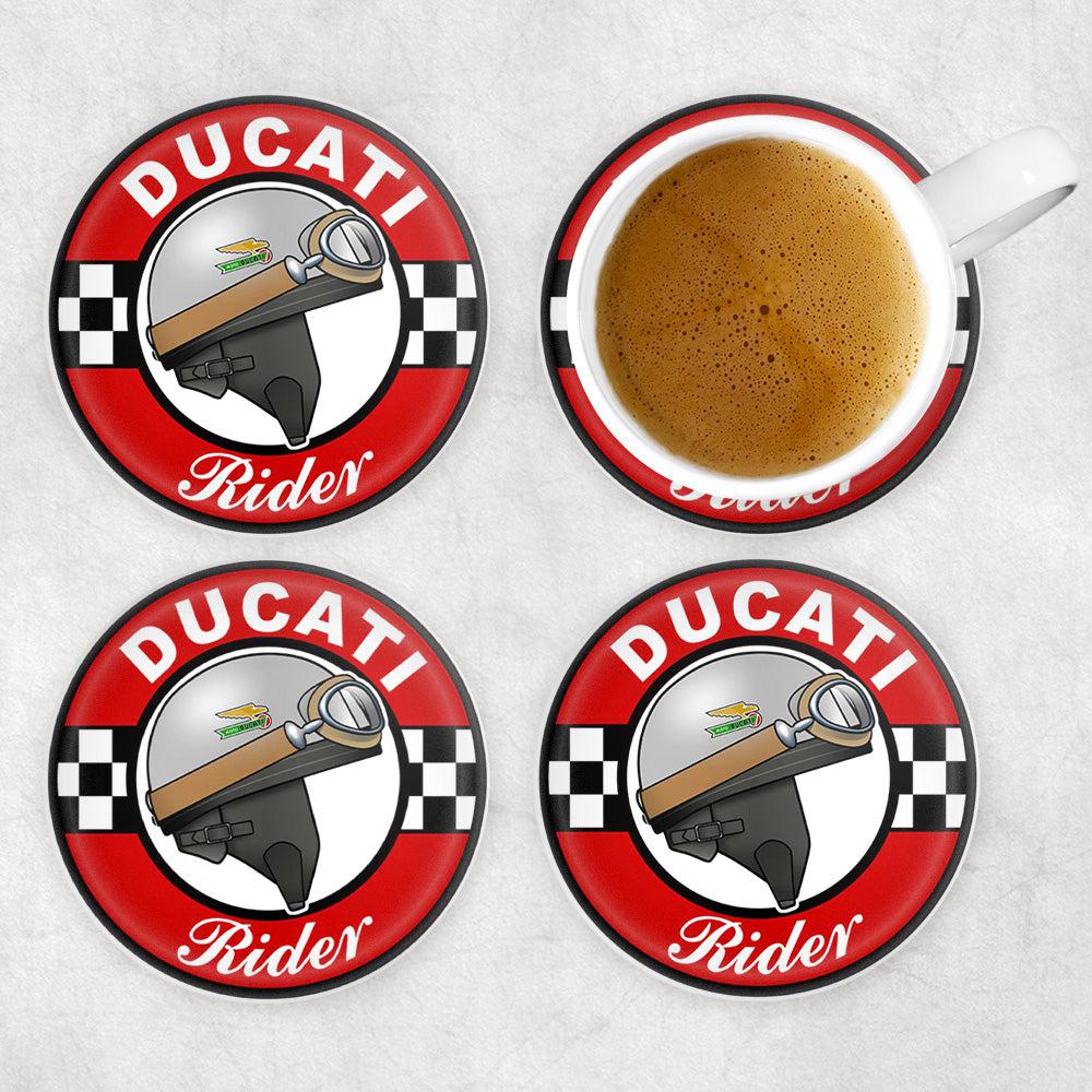 Ducati Rider Runde Skilte , Musemåtte Rundt , Kop Underlag, Underlagssæt-Runde Skilte-Ducati-Garage Culture Shop- garage - man cave - merchandise