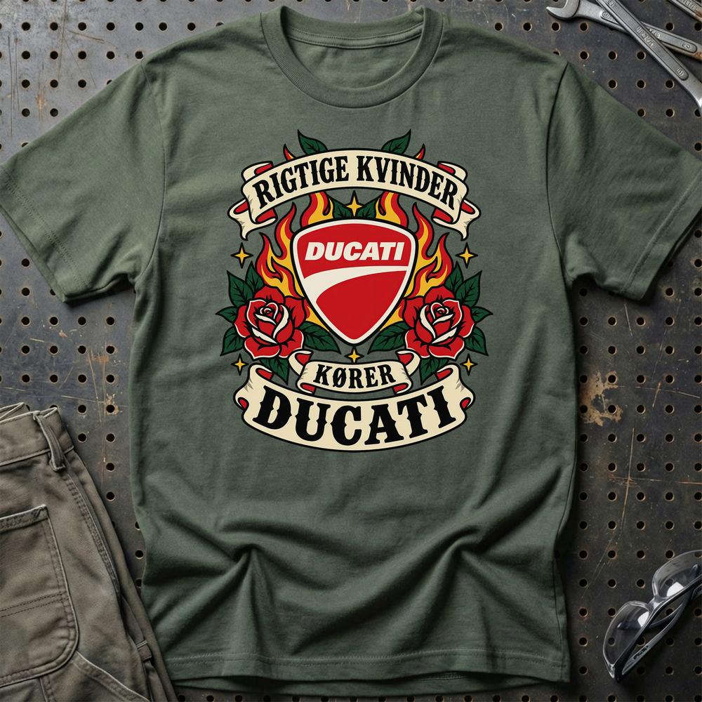 
Produktbillede af Ducati Rigtige Kvinder Kører – Roser og Flammer T-Shirt