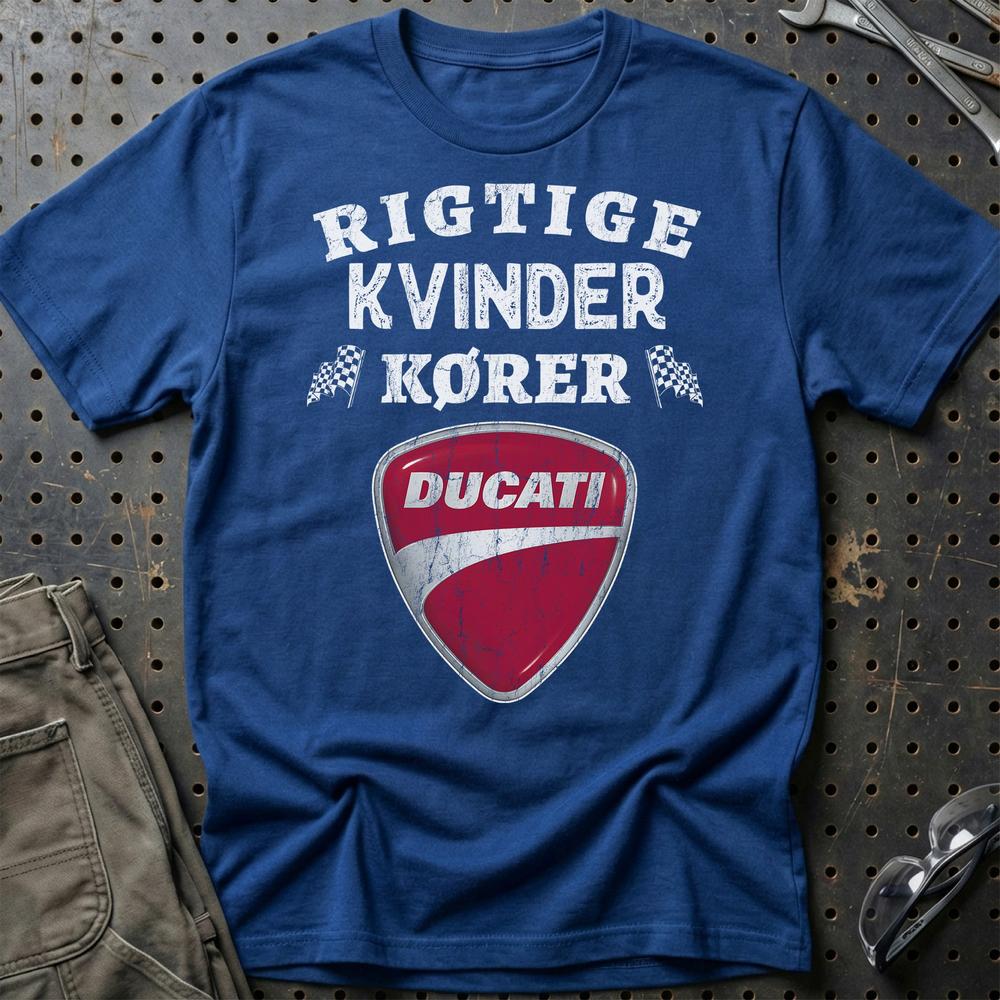 Ducati Rigtige Kvinder Kører T-Shirt-Beklædning-Ducati-Blå Royal-S-Garage Culture Shop- garage - man cave - merchandise