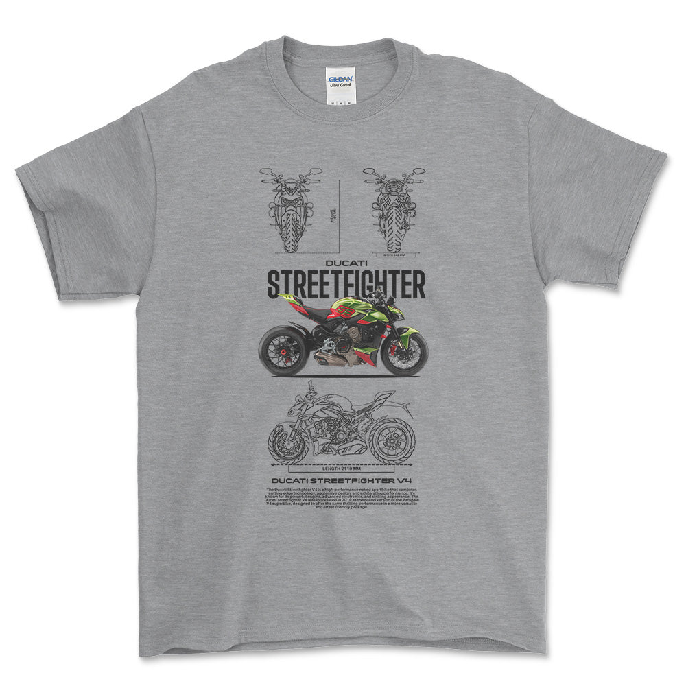 Ducati Streetfighter Unisex T-Shirt , Bomuld-Beklædning-Ducati-Grå Sport-S-Forside-Garage Culture Shop- garage - man cave - merchandise