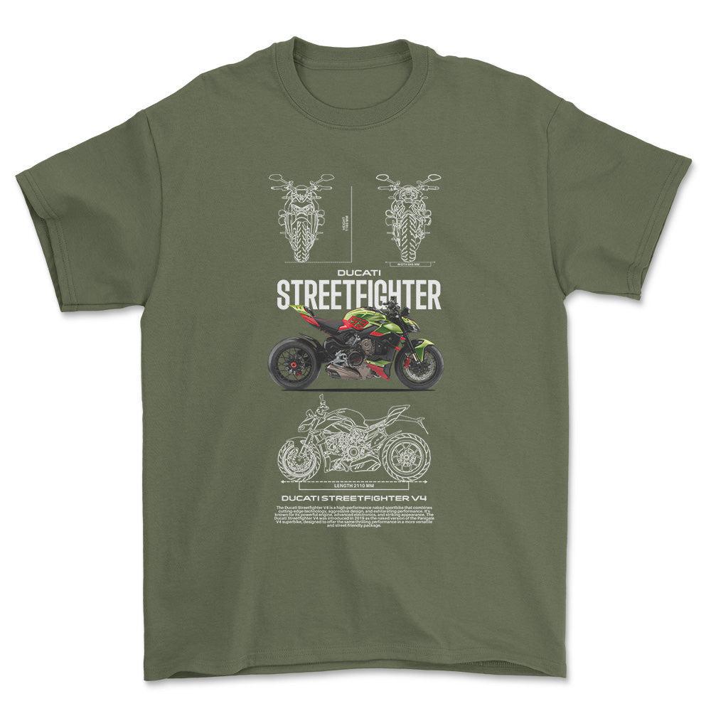 Ducati Streetfighter Unisex T-Shirt , Bomuld-Beklædning-Ducati-Grøn Militær-S-Forside-Garage Culture Shop- garage - man cave - merchandise