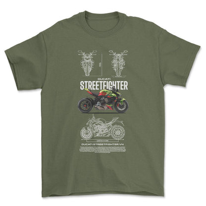 Ducati Streetfighter Unisex T-Shirt , Bomuld-Beklædning-Ducati-Grøn Militær-S-Forside-Garage Culture Shop- garage - man cave - merchandise