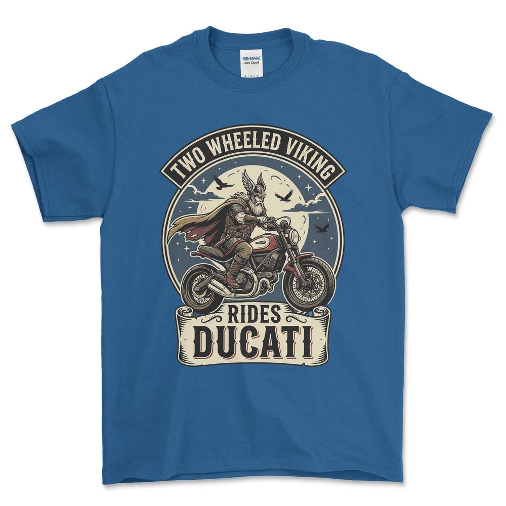 Ducati Two Wheeled Viking Rides Ducati - Unisex T-Shirt , Bomuld-Beklædning-Ducati-Blå Royal-S-Forside-Garage Culture Shop- garage - man cave - merchandise