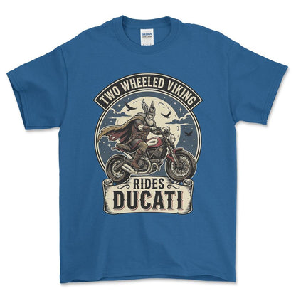 Ducati Two Wheeled Viking Rides Ducati - Unisex T-Shirt , Bomuld-Beklædning-Ducati-Blå Royal-S-Forside-Garage Culture Shop- garage - man cave - merchandise