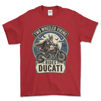 Ducati Two Wheeled Viking Rides Ducati - Unisex T-Shirt , Bomuld-Beklædning-Ducati-Rød-S-Forside-Garage Culture Shop- garage - man cave - merchandise