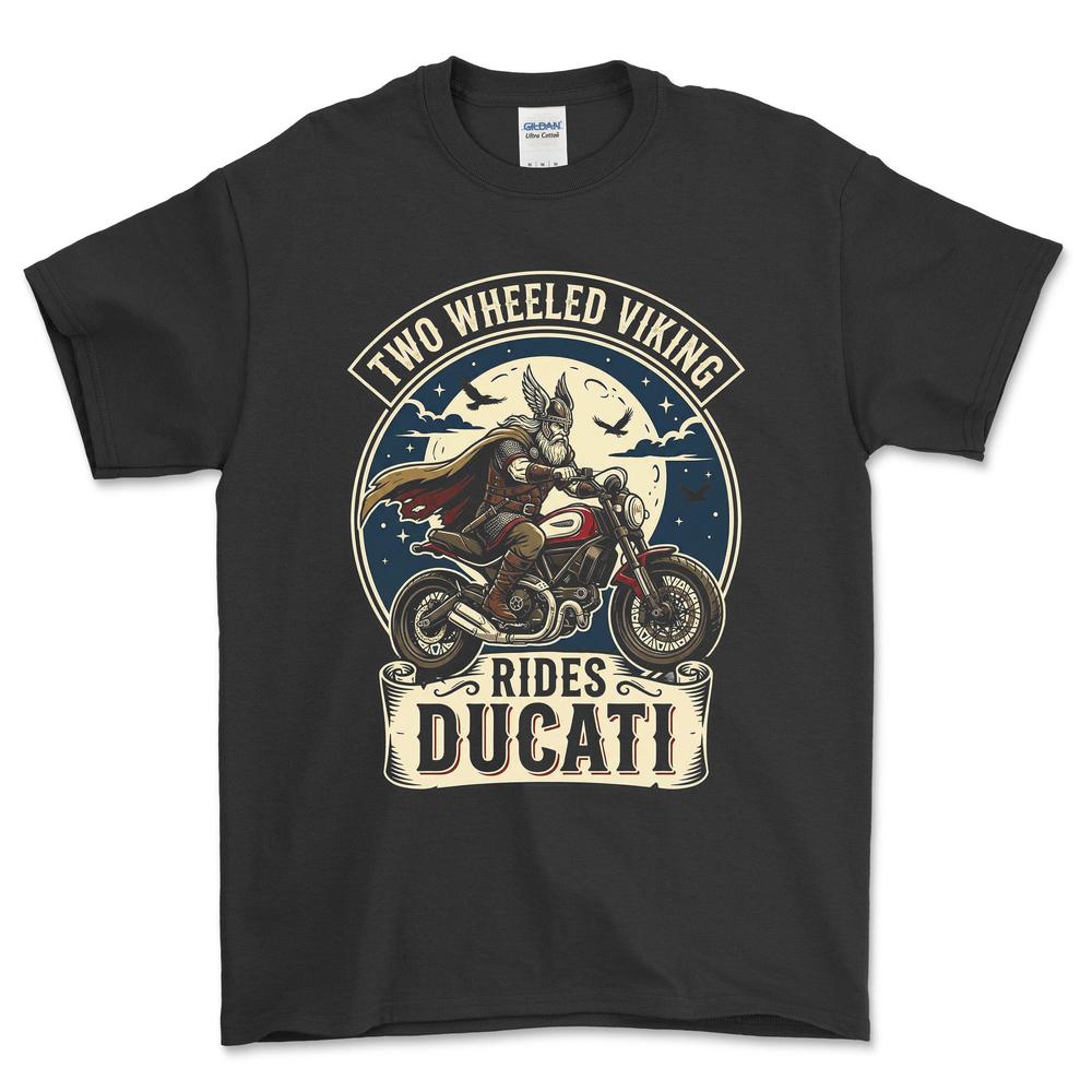 Ducati Two Wheeled Viking Rides Ducati - Unisex T-Shirt , Bomuld-Beklædning-Ducati-Sort-S-Forside-Garage Culture Shop- garage - man cave - merchandise