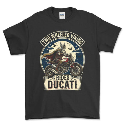 Ducati Two Wheeled Viking Rides Ducati - Unisex T-Shirt , Bomuld-Beklædning-Ducati-Sort-S-Forside-Garage Culture Shop- garage - man cave - merchandise