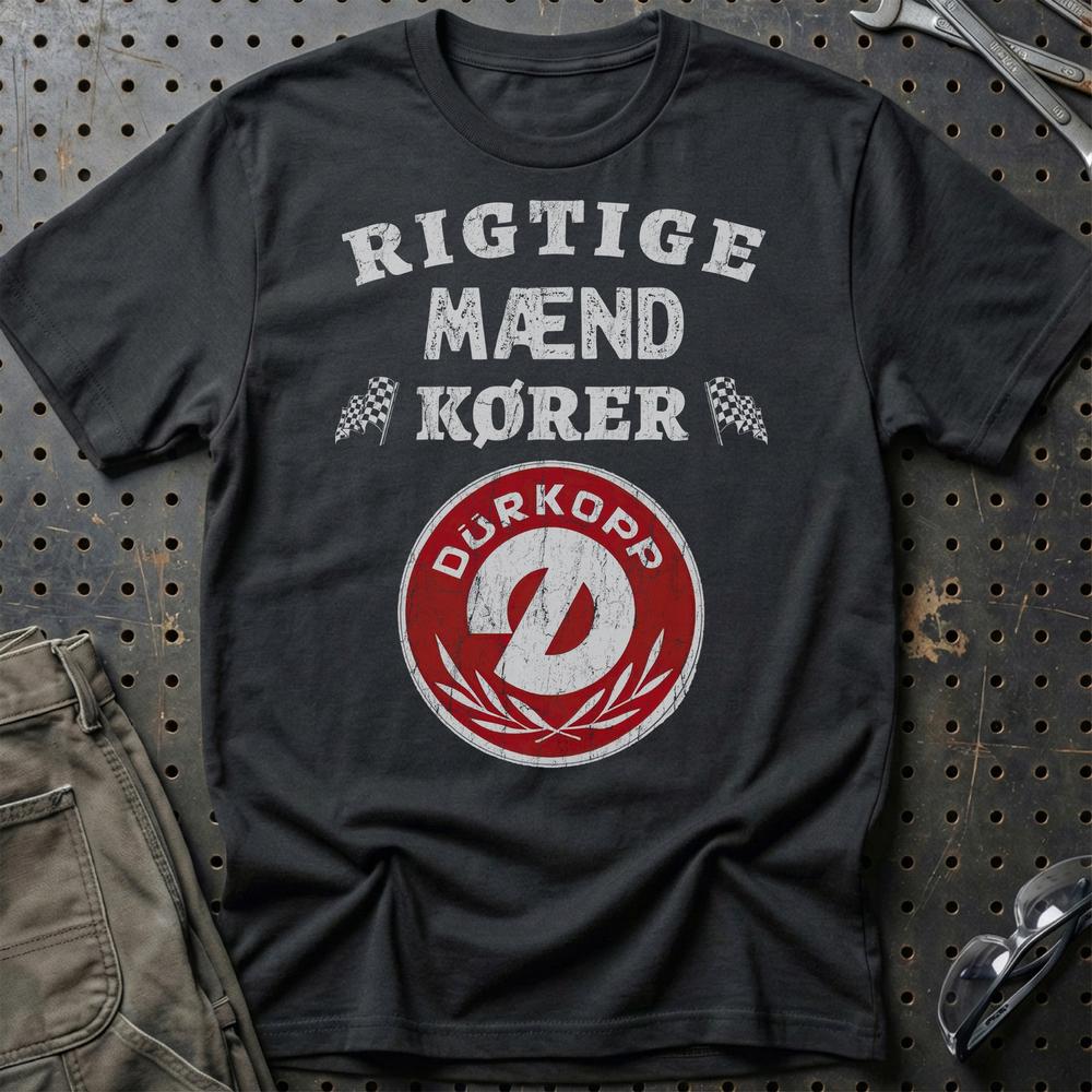 Durkopp Rigtige Mænd Kører T-Shirt-Beklædning-Dürkopp-Sort-S-Garage Culture Shop- garage - man cave - merchandise