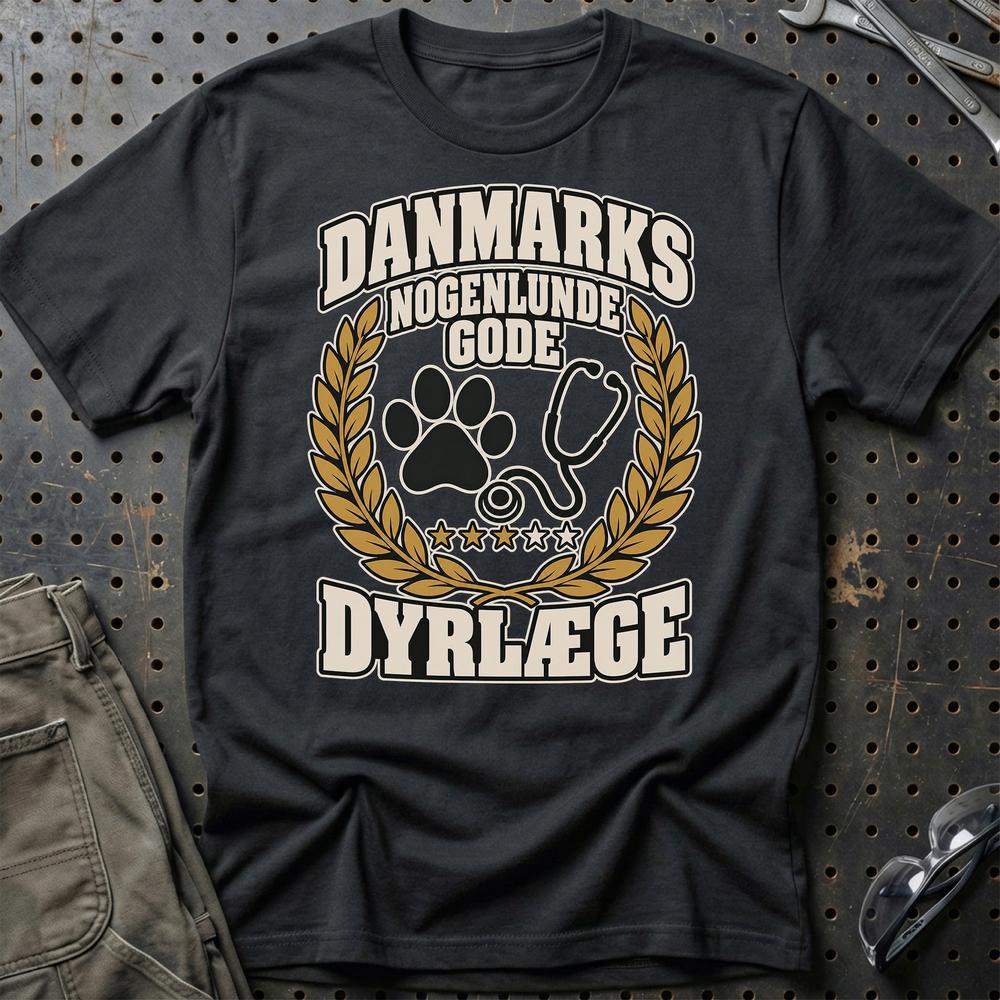 Dyrlæge – Danmarks Nogenlunde Gode T-Shirt-Beklædning-Garage Culture-Sort-S-Garage Culture Shop- garage - man cave - merchandise