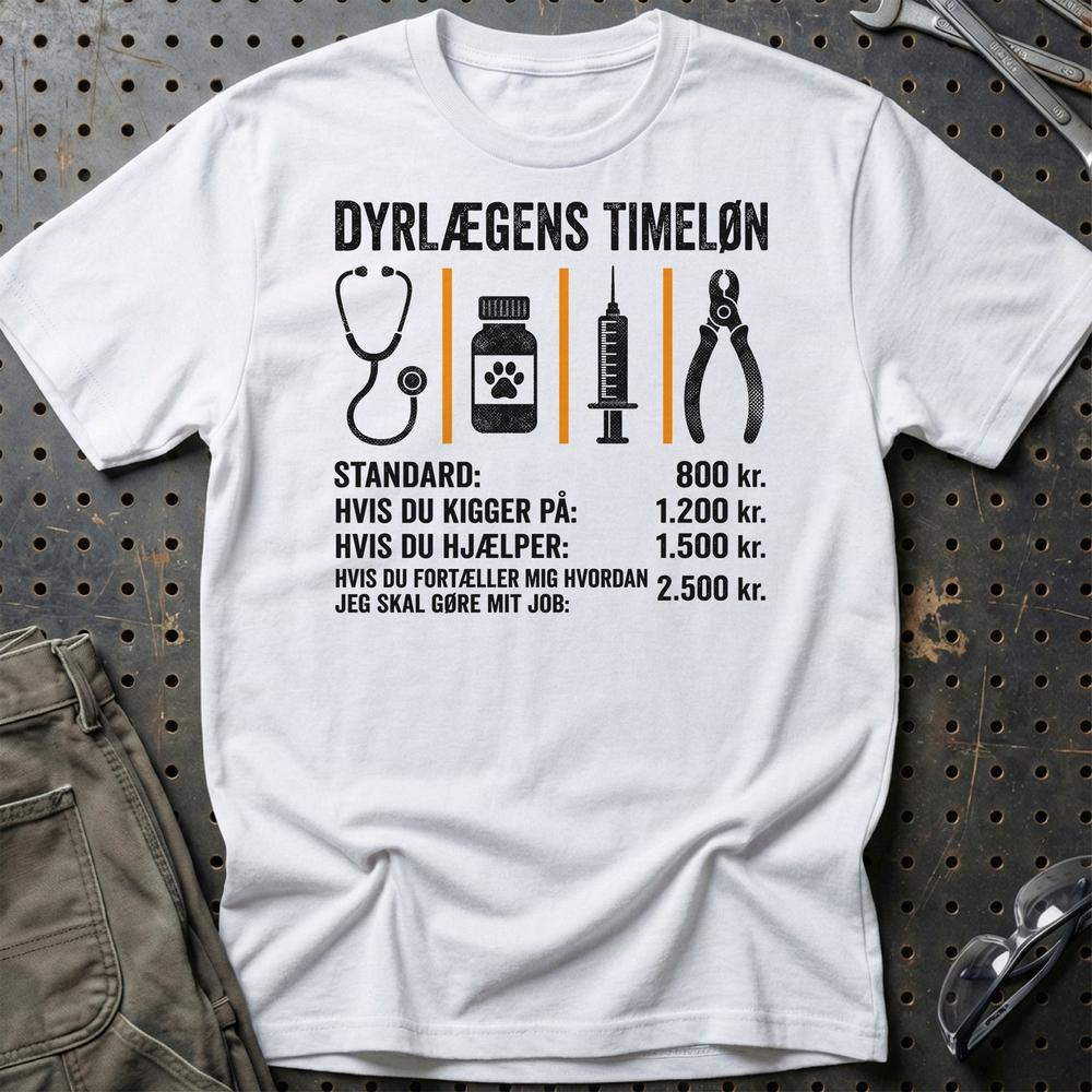 Dyrlægens Timeløn - Unisex T-Shirt , Bomuld-Beklædning-Garage Culture-Hvid-S-Garage Culture Shop- garage - man cave - merchandise