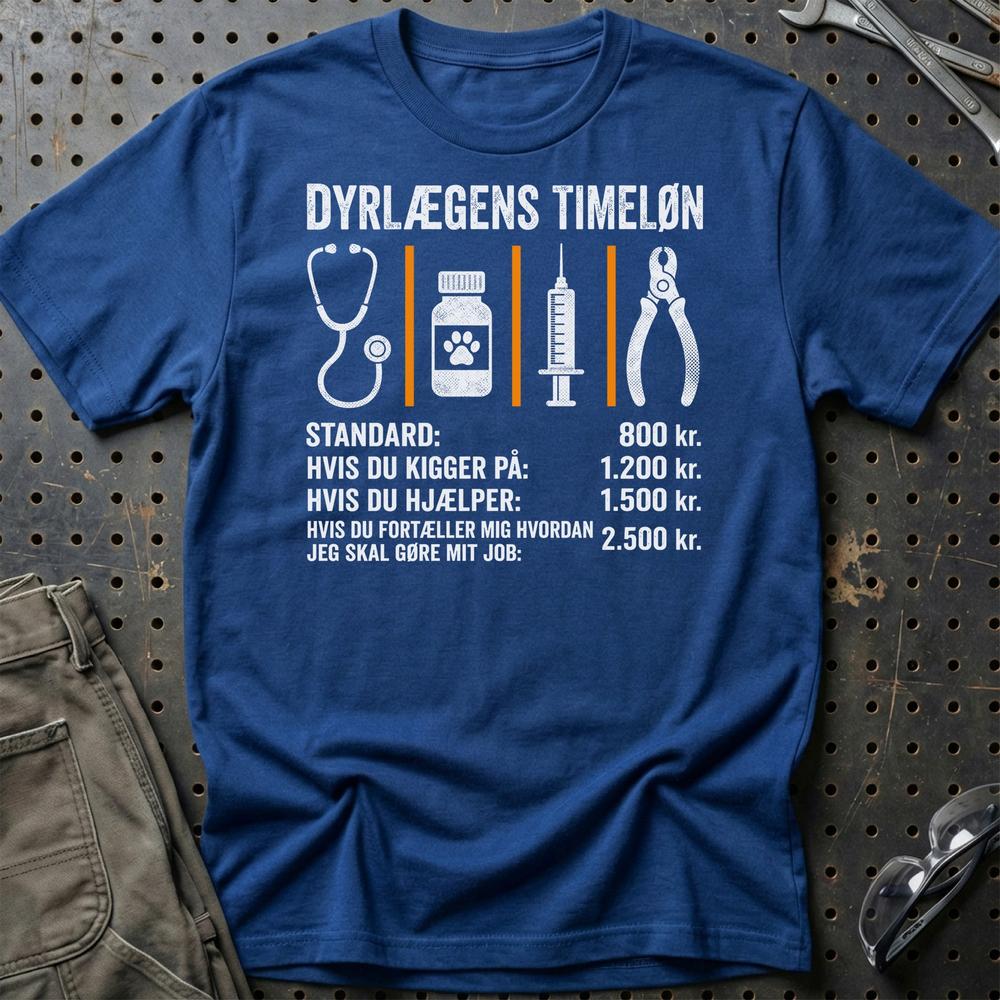 Dyrlægens Timeløn - Unisex T-Shirt , Bomuld-Beklædning-Garage Culture-Blå Royal-S-Garage Culture Shop- garage - man cave - merchandise