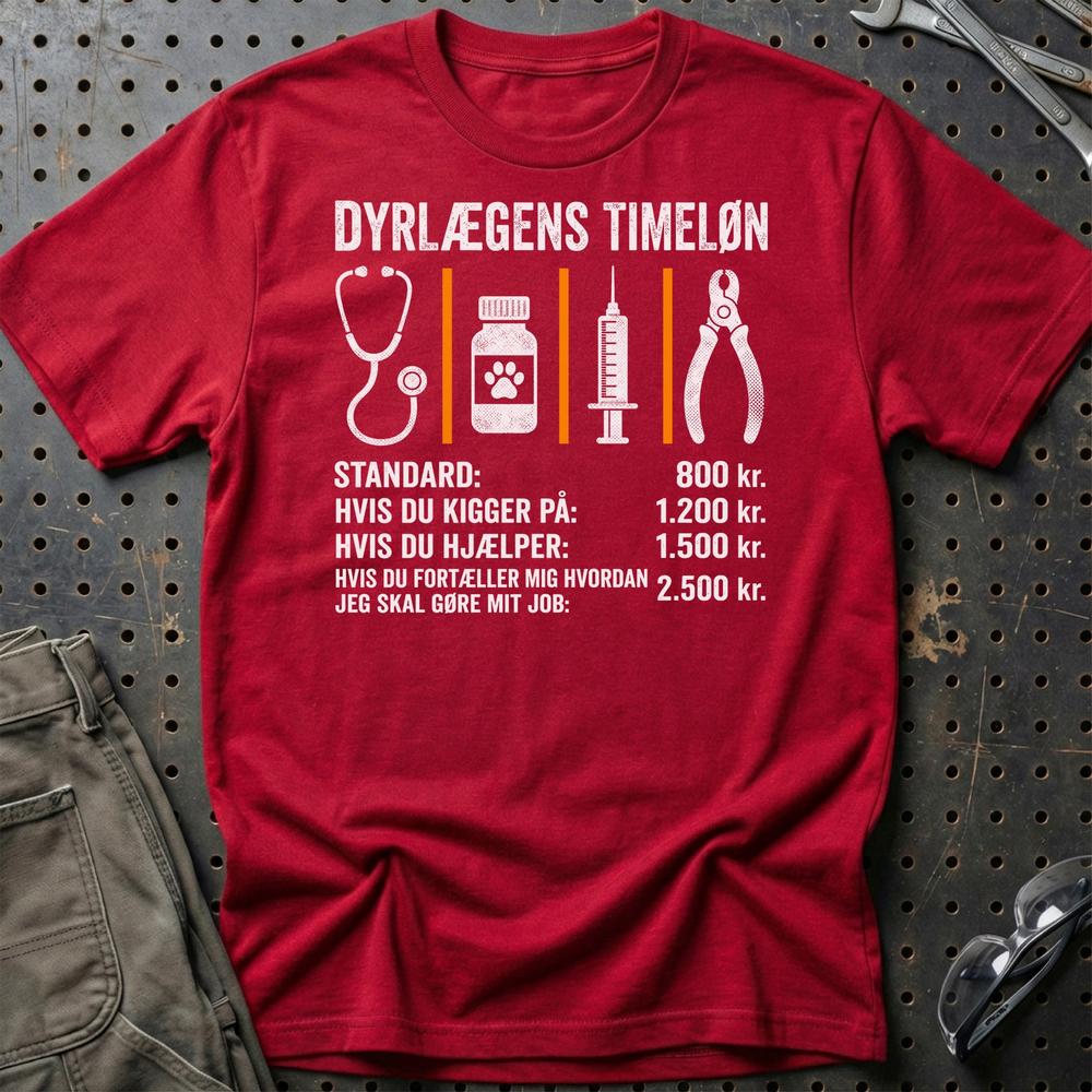 Dyrlægens Timeløn - Unisex T-Shirt , Bomuld-Beklædning-Garage Culture-Rød-S-Garage Culture Shop- garage - man cave - merchandise