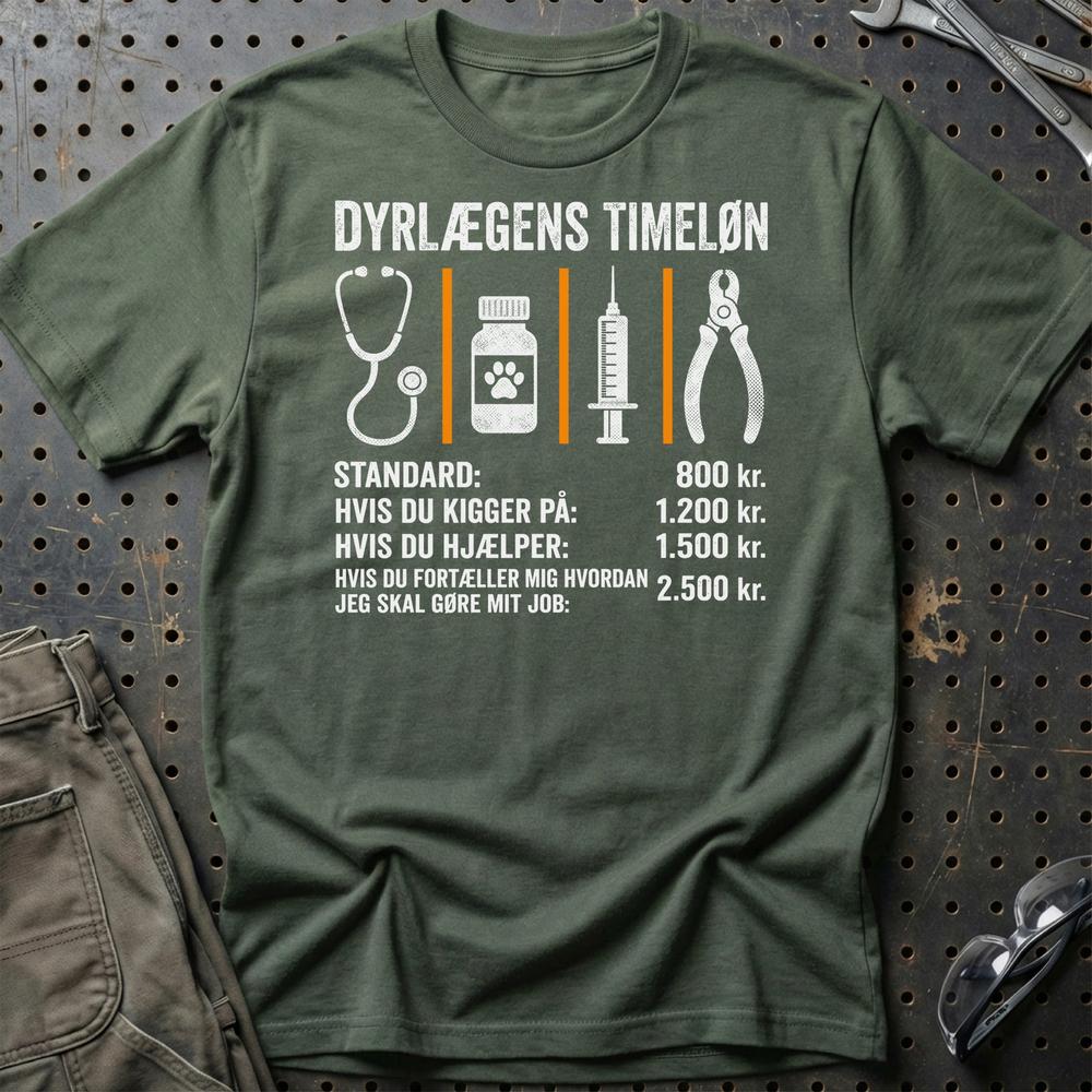 Dyrlægens Timeløn - Unisex T-Shirt , Bomuld-Beklædning-Garage Culture-Grøn Militær-S-Garage Culture Shop- garage - man cave - merchandise