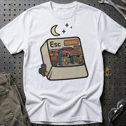 ESC Til Garage - Unisex T-Shirt , Bomuld-Beklædning-Garage Culture-Hvid-S-Garage Culture Shop- garage - man cave - merchandise