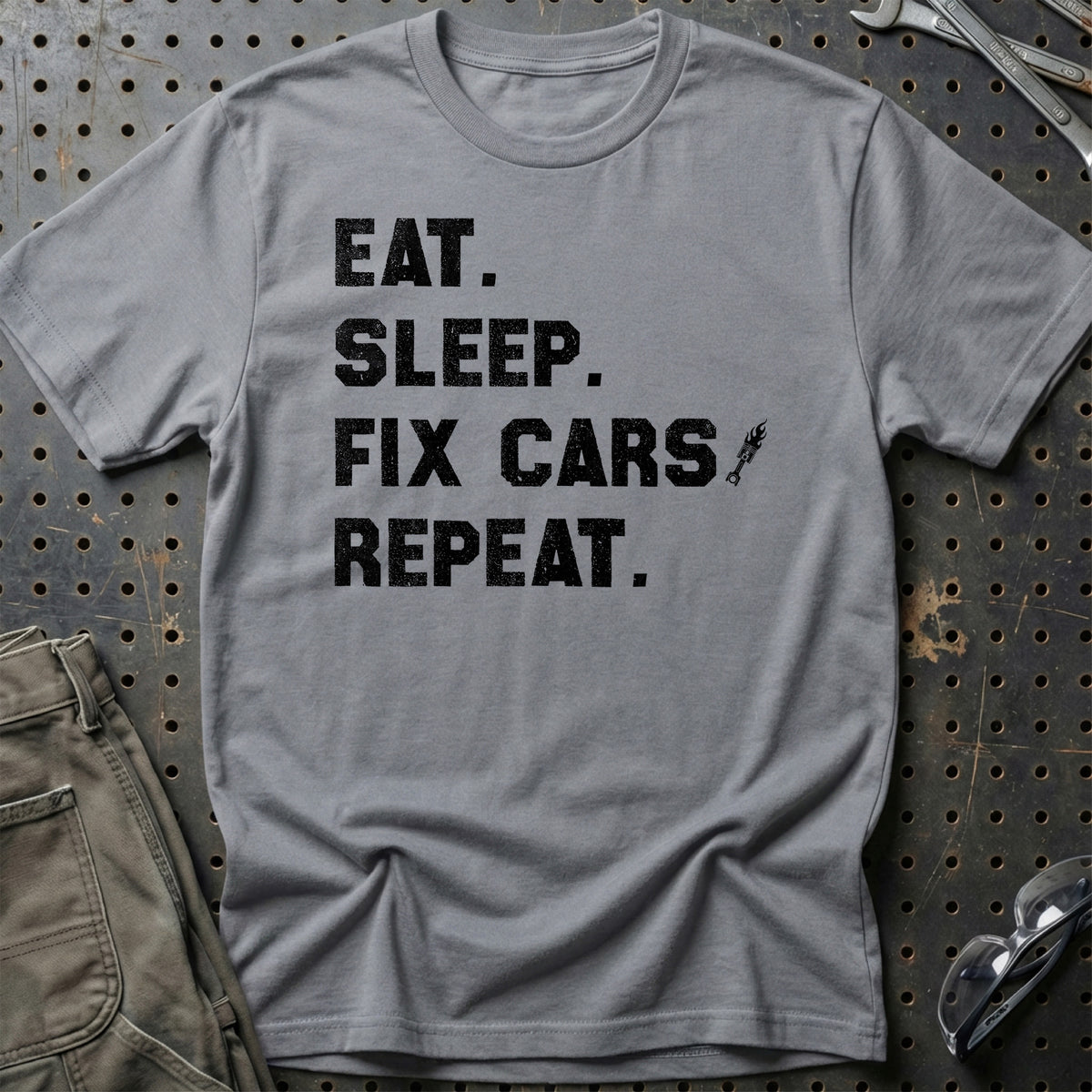 
Eat Sleep Fix Cars Repeat T-Shirt – Grå Sport