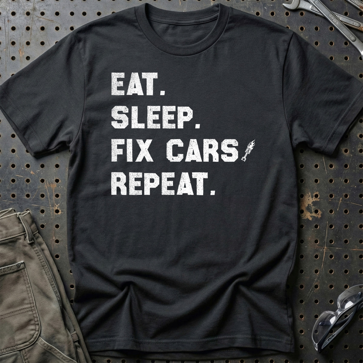 
Eat Sleep Fix Cars Repeat T-Shirt – Sort